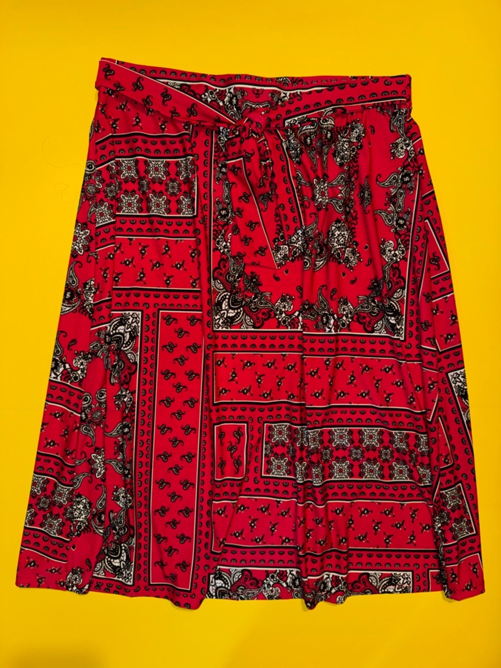 Melissa Paige Red Paisley Bandana Print Skirt Sz Large New